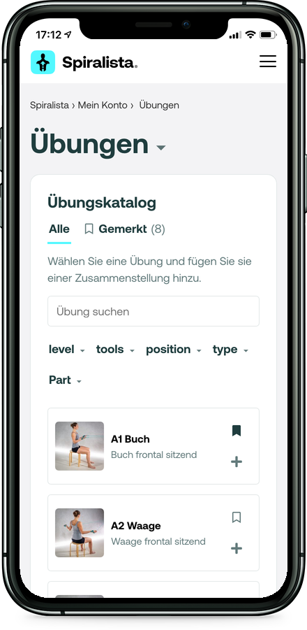 Übungskatalog im Telefon
