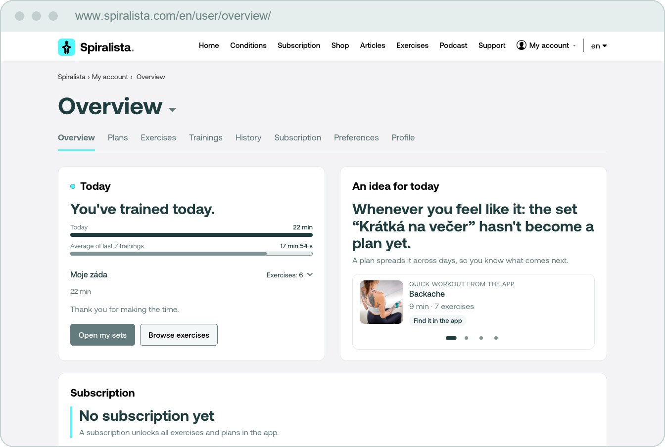 Account overview on a computer — go to the My account on the web section