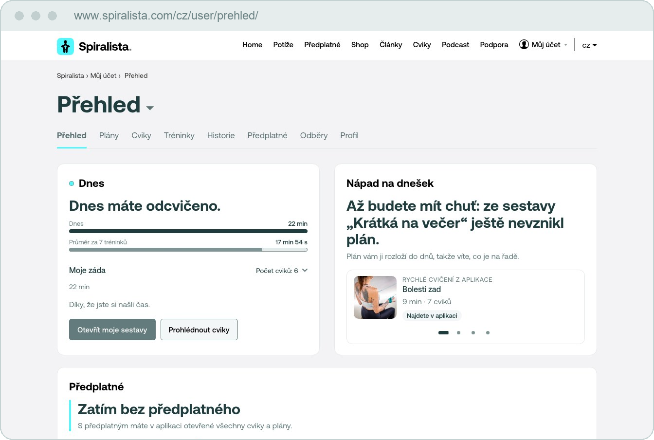Přehled účtu na počítači — přejít na sekci Můj účet na webu