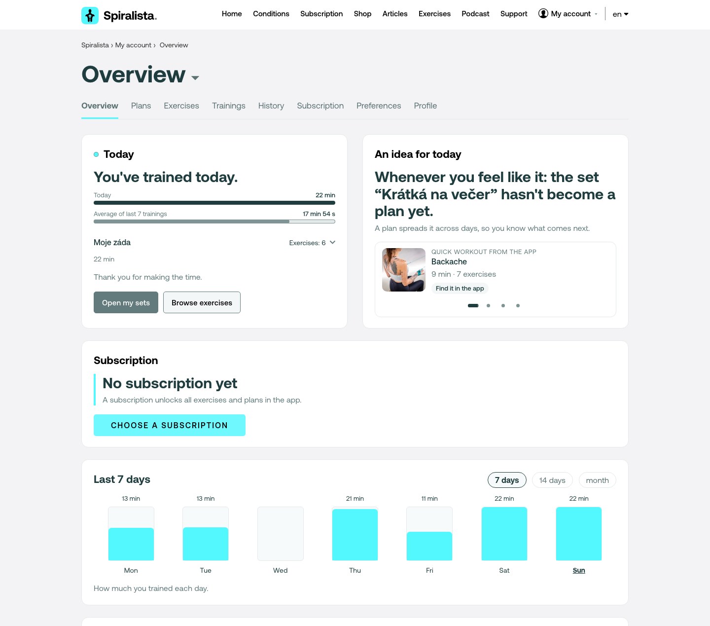 Account overview on a computer